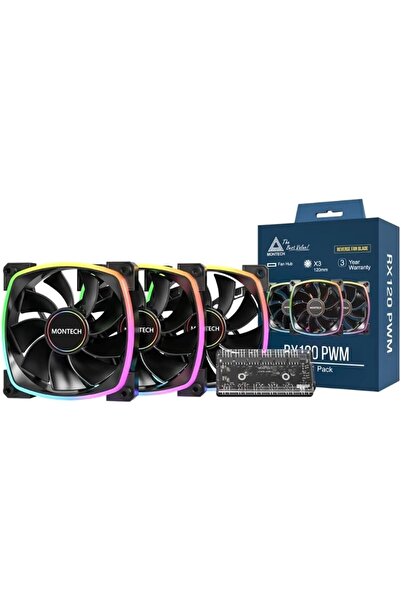 ART3 RX120 PWM Siyah Reverse Fan Blade 3'lü Paket + Hub Controller ARGB