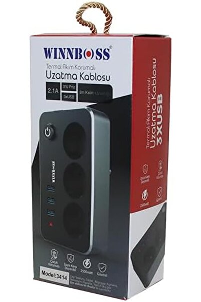 StepCo Winnboss-3414 3'lü Termal Akım Korumalı USB'li Uzatma Kablosu, CHRMK11985