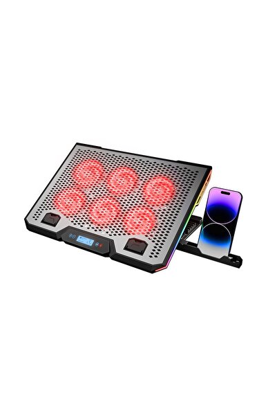 NOTEBOOK - LAPTOP SOĞUTUCU RGB IŞIKLI 15.6 INC 6 FANLI - LCD DİJİTAL EKRAN 2 USB SOKET