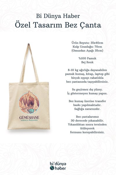 Bi Dünya Haber Karaca Mağarası - Geantă tote din seria Gümüşhane Türkiye, geantă din pânză imprimată