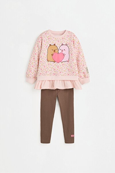 LEFTIES KIZ ÇOCUK & BEBEK Capybara CAPYFUN sweatshirt ve tayt seti