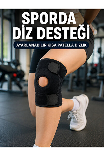 AyPenye Sporcu Dizliği Açık Patella Tasarımlı Ayarlanabilir Cırtlı Kısa Diz Desteği