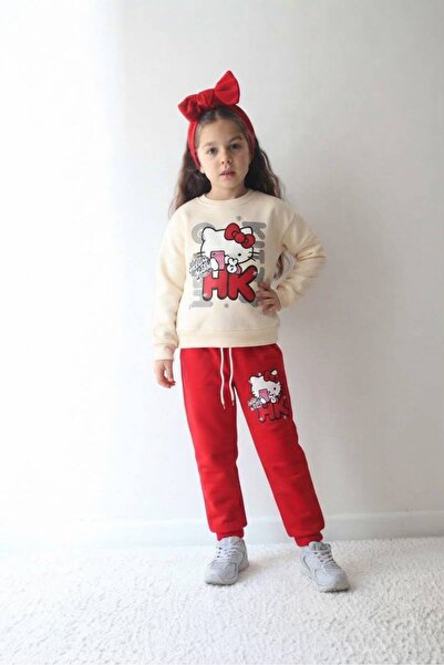 ARBİ kids Girl's Hello Kitty Three-Thread Ribbed Winter Soft Set