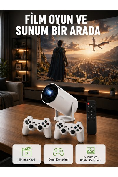 AKILLI 10.000 Oyun Destekli, Çift Kollu 4K Projeksiyon – HDMI, USB, AUX, Ethernet Yok Yeni Nesil