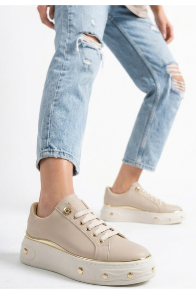 Generic Brand Bebi Beige Leather Laced Sports Shoes