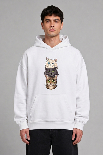 VSRN Φούτερ με λευκή κουκούλα 3 Sweet Cat Design με προεμπριμέ σχέδιο και μεγ...