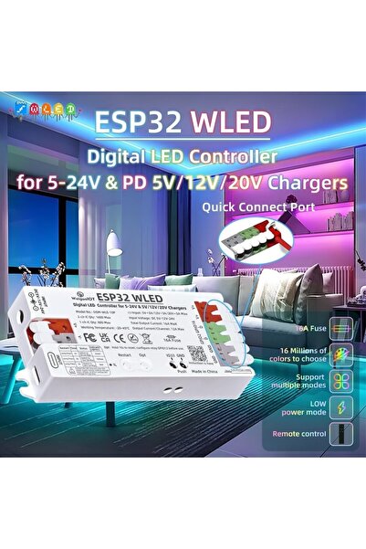 OEM Controler LED ESP32 WLED WeiguoIOT, USB-C 5-24V 16A, Wi-Fi, Control prin ...
