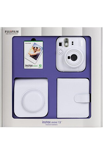 mini 13 Fotoğraf Makinesi 10'lu Film Kare Albüm ve Deri Kılıf Bundle Box (Beyaz)
