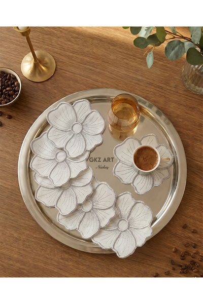 gkzglass home dekor 6 Linen Fabric Embroidered Coffee Side Cocktail Napkins &...