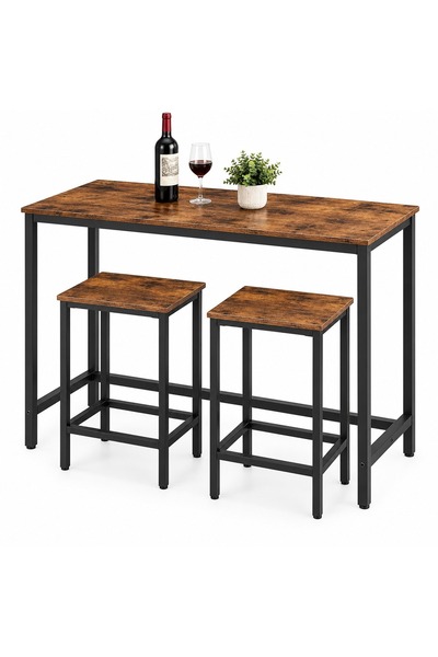 Muvu Set de bucătărie: masă de bar cu 2 scaune înalte de 100 cm, stil industr...