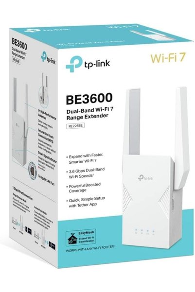 TAKYAKIŞTIR RE225BE | BE3600 Wi-Fi 7 Menzil Genişletici | 3.6 Gbps Hız | Gigabit Ethernet Port | Sinyal Güçlendi