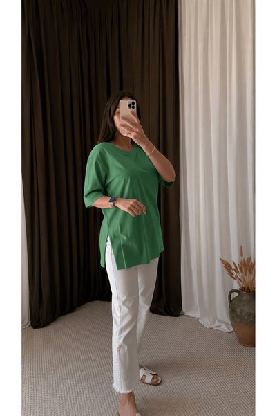 Hepsi Moda Slit Short Sleeve T-Shirt - 2393 - Green