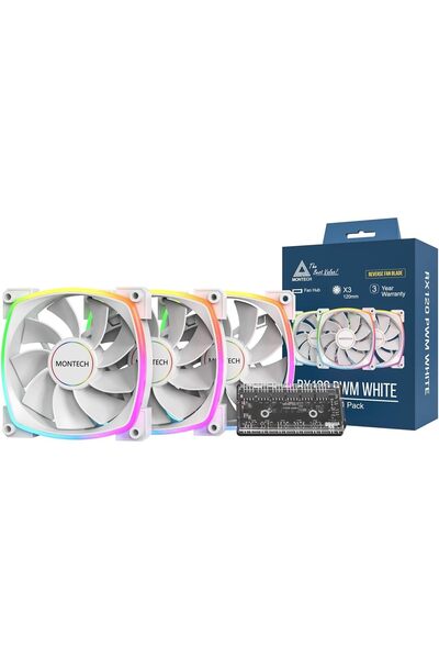 Ronanna RX120 PWM Beyaz Reverse Fan Blade 3'lü Paket + Hub Controller ARGB