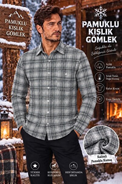 EREN STYLE Flannel Winter Cotton Covered Button Collar Shirt with Pockets (Re...