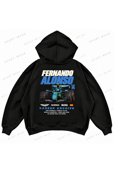 SVART WEAR Φούτερ με κουκούλα Fernando Alonso F1 με γραφικό σχέδιο και στάμπα...