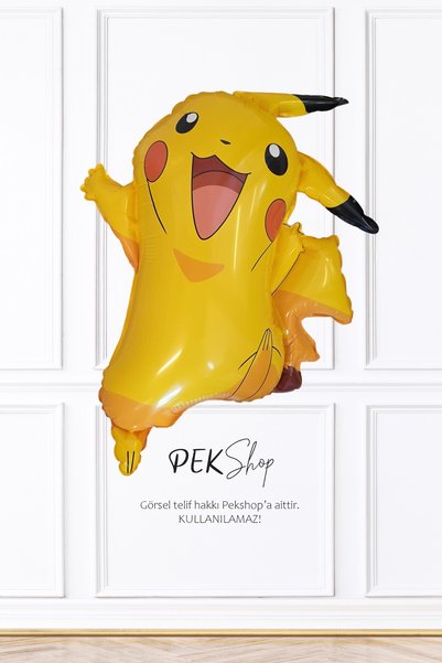 PEKSHOP Sarı Pikachu Folyo Balon Pokemon Tema Doğum Günü Pikaçu Folyo Balon