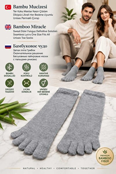 Bambu Parmaklı Çorap Dikişsiz Unisex Antialerjik Terleme ve Koku Karşıtı Likralı Esnek Çorap -510-1