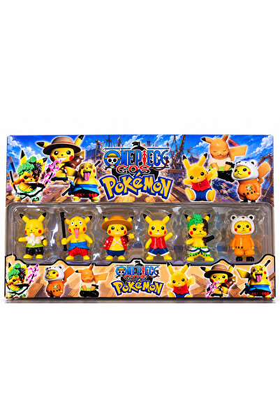 One Piece Pokémon Temalı 6’lı Figür Seti – Pikachu Karakterli Dekoratif Oyuncak Figür