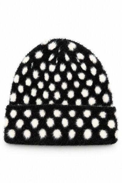 Goldmine Women's Soft Furry Beret Polka Dot Pattern Black