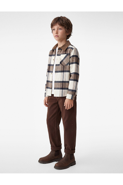 Koton Wool Blend Contrast Classic Collar Long Sleeve Lumberjack Shirt with Po...