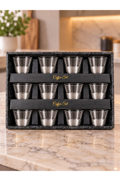 AR HOME 12 Piece Glass Arabic Coffe Set-Silver-Serie