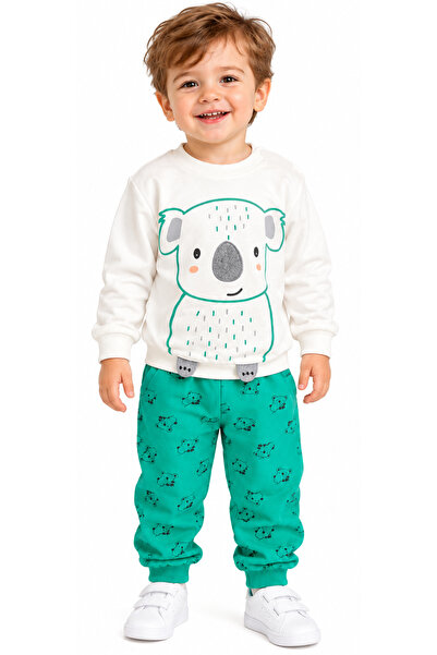 İrem Çocuk Giyim Baby Boy Koala Model Ecru Green Color Tracksuit Set