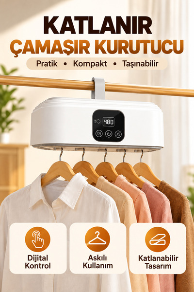 SOLEZON Taşınabilir Katlanır Çamaşır Kurutma Makinesi Dijital Ekranlı Askılı ...