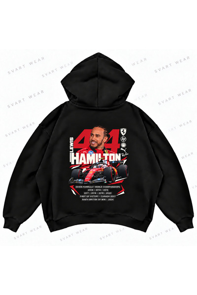 SVART WEAR Hanorac negru supradimensionat, cu imprimeu Lewis Hamilton F1