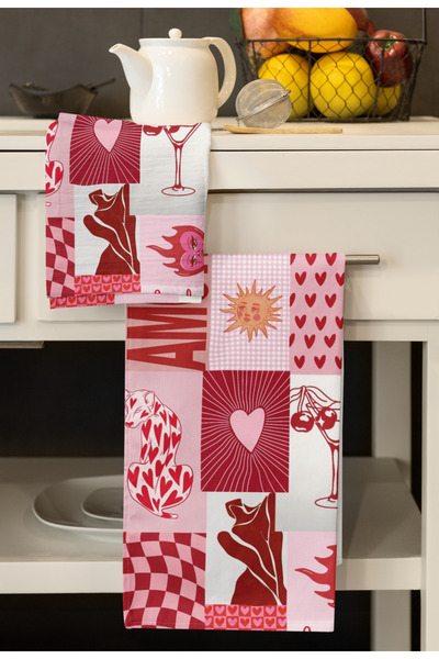 TOLLY PAW (Set of 4) Patterned Kitchen Towels 30×50 cm Microfiber Towels