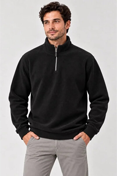JANES Men's fleece stand collar half zip long sleeve regular fit winter sweat...