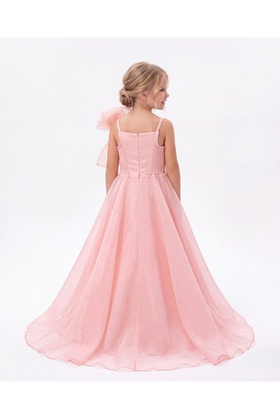 Baby Aden Babyaden Thin Strap Collar with Big Bow Girl's Long Evening Dress