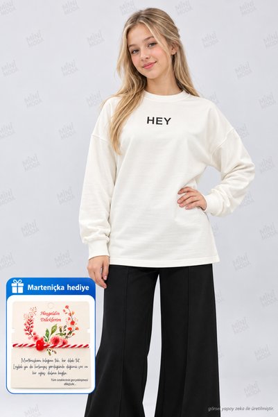 Minimoda Kids Hanorac supradimensionat cu imprimeu pentru fete, cu guler tip ...