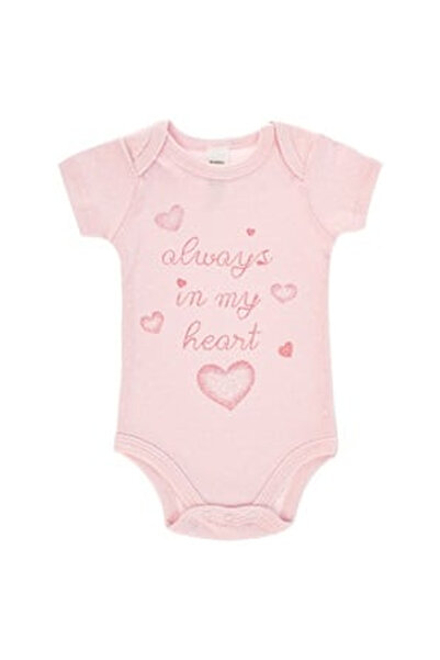 OEM Body din Bumbac Roz Buline Inimi "Always in my heart"" cu Maneci Scurte p...