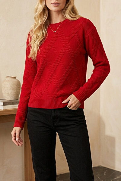 mefru Women's Basic Diamond Pattern Knitted Sweater
