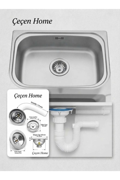 ÇEÇEN HOME Paslanmaz Çelik Evye Lavabo Süzgeci Seti Akordiyon Esnek Sifon Gid...