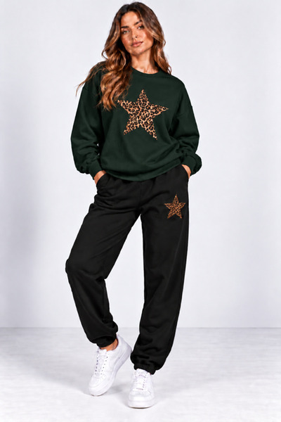 x-compass life Women's Oversize Leopard Star Printed Tracksuit Set – Winter S...