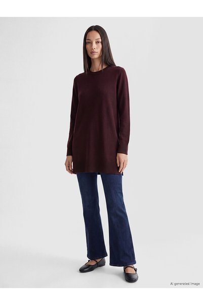 LC Waikiki Two Mt Shop Quality Burgundy Knitwear Plain Standard & Regular Wom...