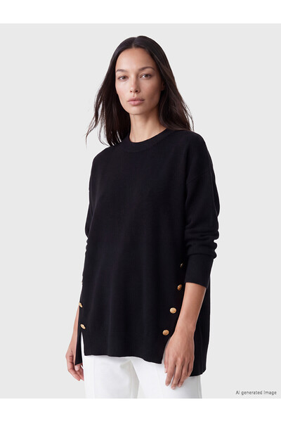 LC Waikiki Alita City Farkıyla Lcw Everyday Black Knitwear Plain Oval Neck Wo...