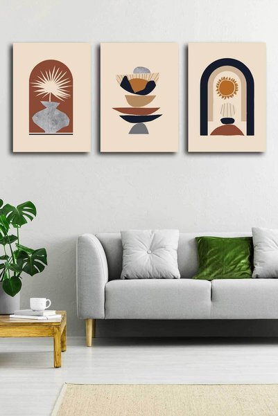 StellaStore Soyut Modern Minimal Kanvas Tablosu 3'lü Canvas Tablo Seti Ev, Oturma Odası Yatak Odası