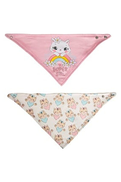 OEM Bib - Ecru Pink Rainbow Kitty Cotton Scarf "Super Girl" for Newborns - 2pcs