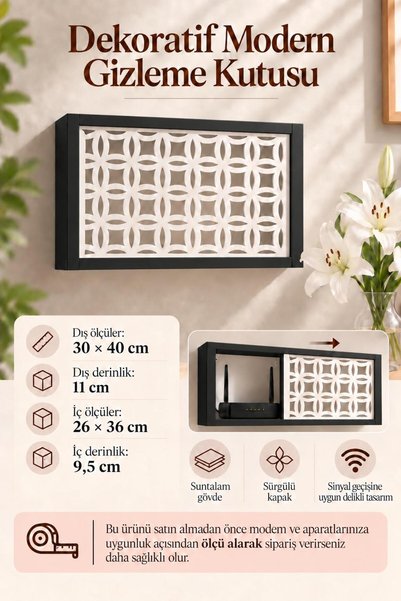 SILAYN Duvara Asılabilir Dekoratif Modem- Wifi ve Sigorta Saklama Kutusu 30x4...