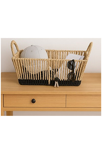 OEM Beige Rope Storage Basket with Black Base & Handles 31x18x17.5cm