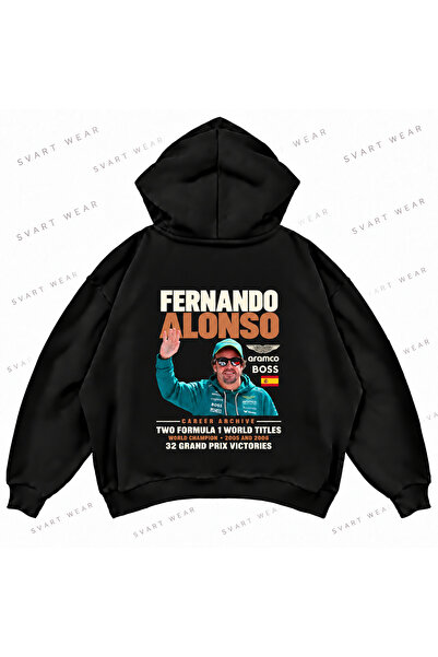 SVART WEAR هودي فرناندو ألونسو F1 كبير الحجم مطبوع من الأمام والخلف