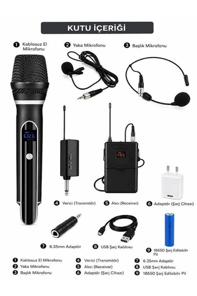 ErginGroup Şarjlı Taşınabilir El Tipi Amfi Hoparlör Uyumlu Karaoke Sahne UHF ...