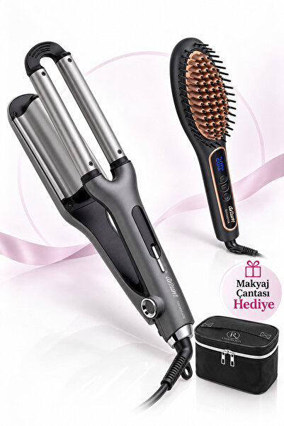 AR5036 + AR5079 Düz ve Bukle Düzleştirme Bukle Seti Makyaj Çantası Hediye