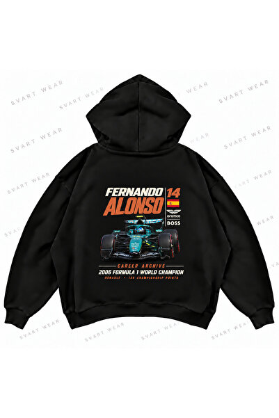 SVART WEAR Суитшърт с качулка Фернандо Алонсо F1, с принт, овърсайз, бокси кр...
