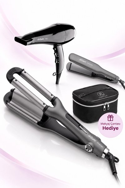 Arzum AR5011 + AR5078 + AR5079 3'lü Saç Seti Makyaj Çantası Hediye