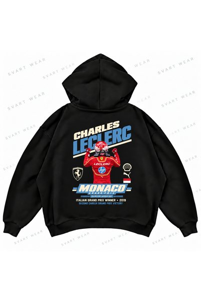 SVART WEAR Hanorac negru supradimensionat cu glugă și imprimeu Charles Lecler...