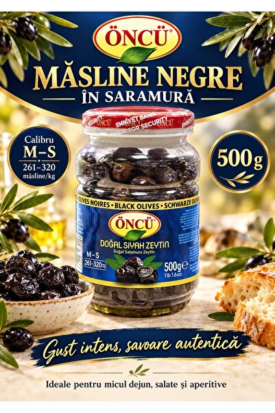Öncü Black olives in brine, pitted, size M–S, 500 g
