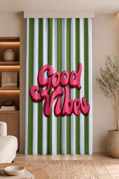 Realhomes Good Vibes Written Striped Decorative Digital Printed Single Wing B...